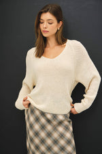 Cream Wide V-Neck Sweater