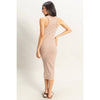Taupe/White Striped Sleeveless Bodycon Midi Dress