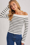 Black & White Striped Off The Shoulder Sweater Top
