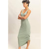 Sage Green Scoop Neck Side Tie Detail Midi Dress