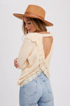 Lace Cream Open Back Sweater