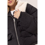 Fur Contrast Black Puffer Jacket