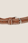 Studded Western Trim Faux Leather Brown Wavy Belt