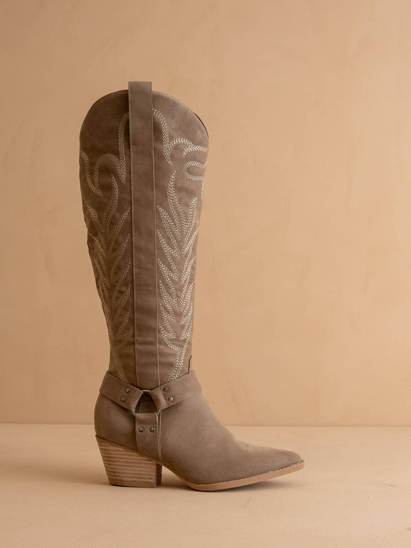 The Faye | Dark Taupe Knee High Cowboy Boot