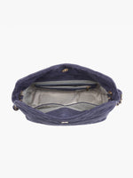 Dusk Blue Faux Suede Quilted Shoulder Bag