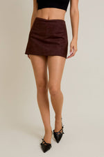 Dark Brown Mid Rise Suede Skort