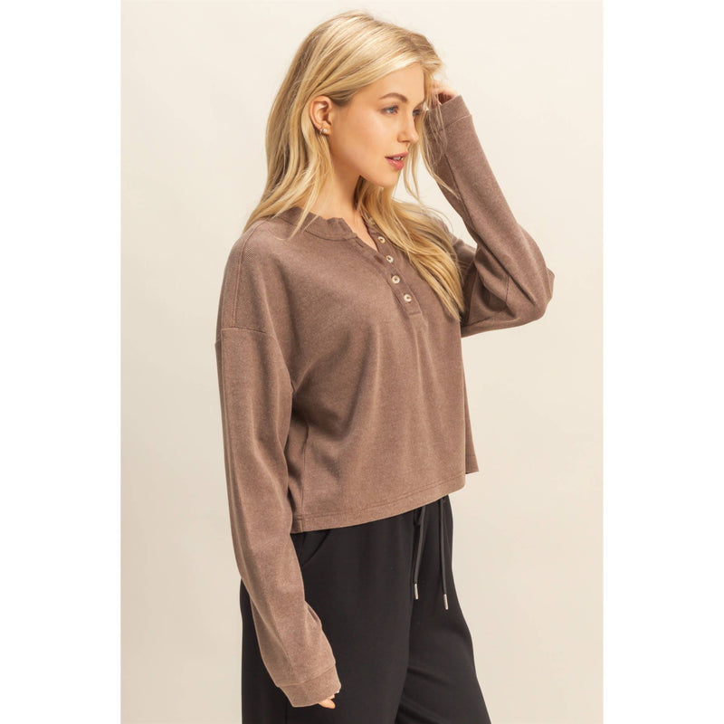 Mineral Washed Brown Henley Top