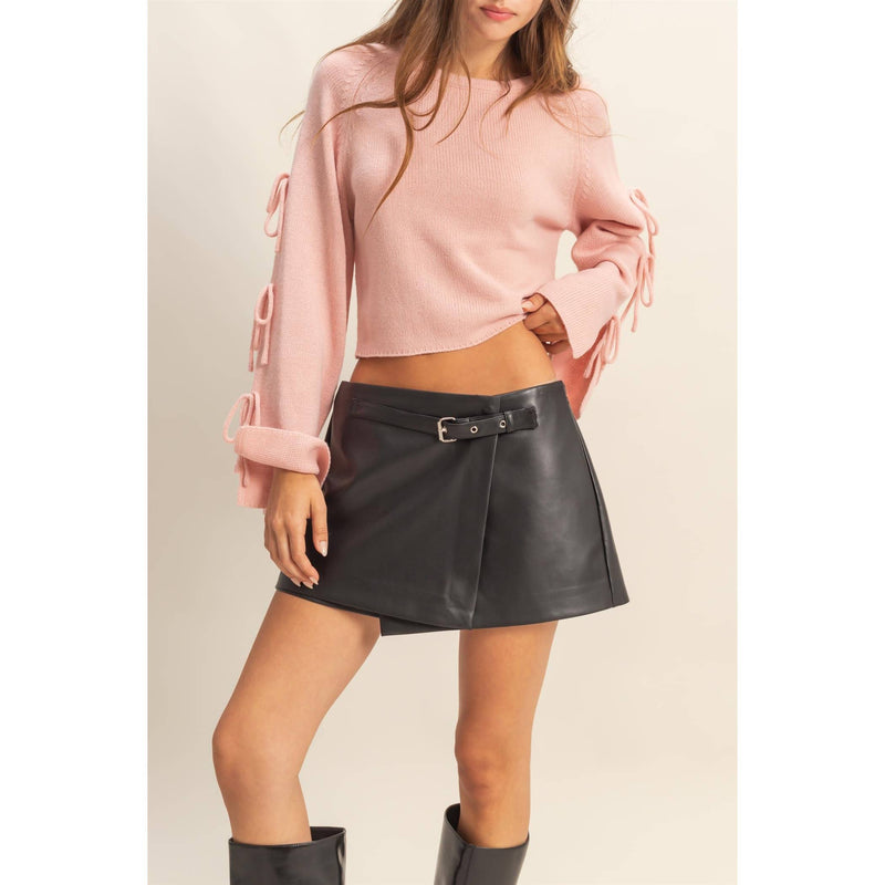 Black Leather Belted Skort Modern