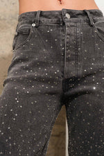 Rhinestone Studded Mid Rise Denim Jeans