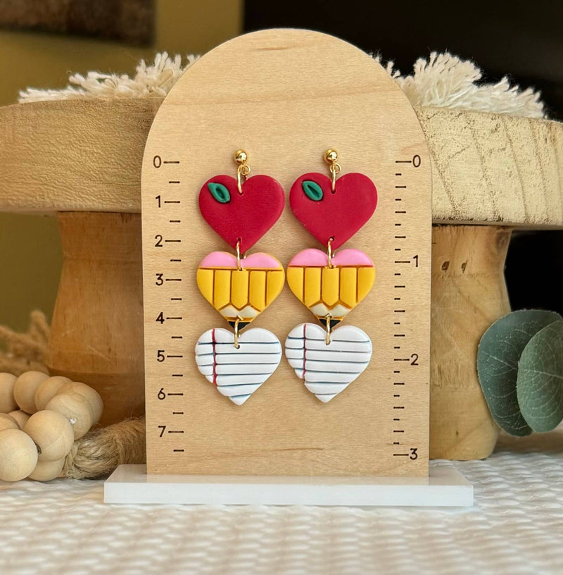 Apple & Pencil Teacher Clay Earrings