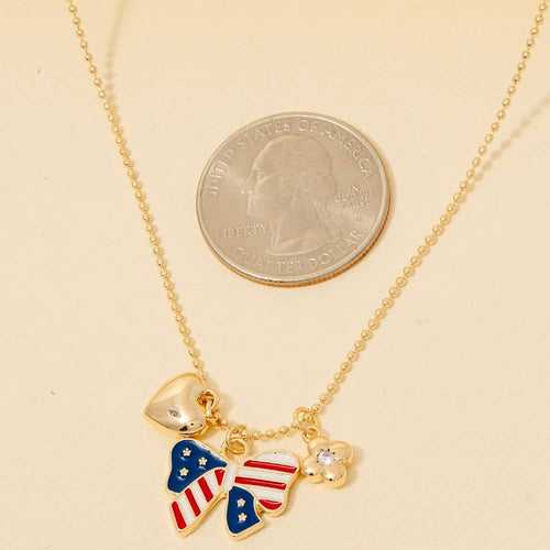 Heart & USA Bow Charm Necklace
