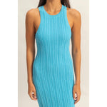 Blue Maya Round Neck Bodycon Ribbed Knit Dress