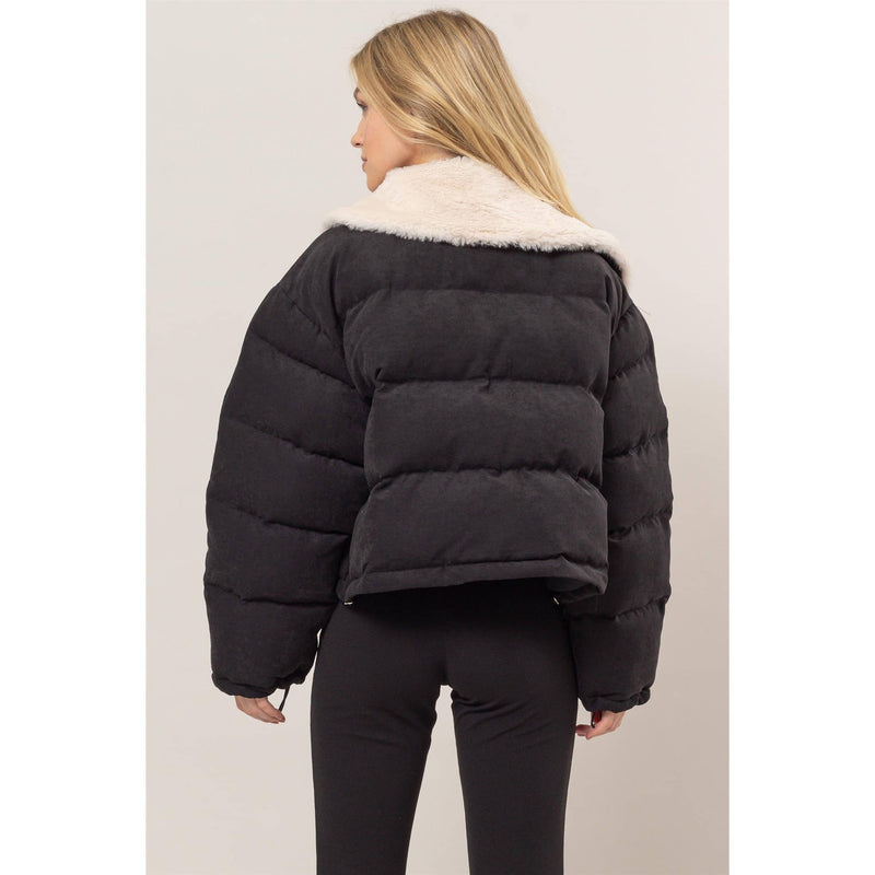 Fur Contrast Black Puffer Jacket