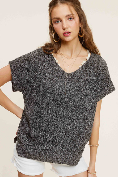 Snow Black Loose Fit Textured Pullover Sweater