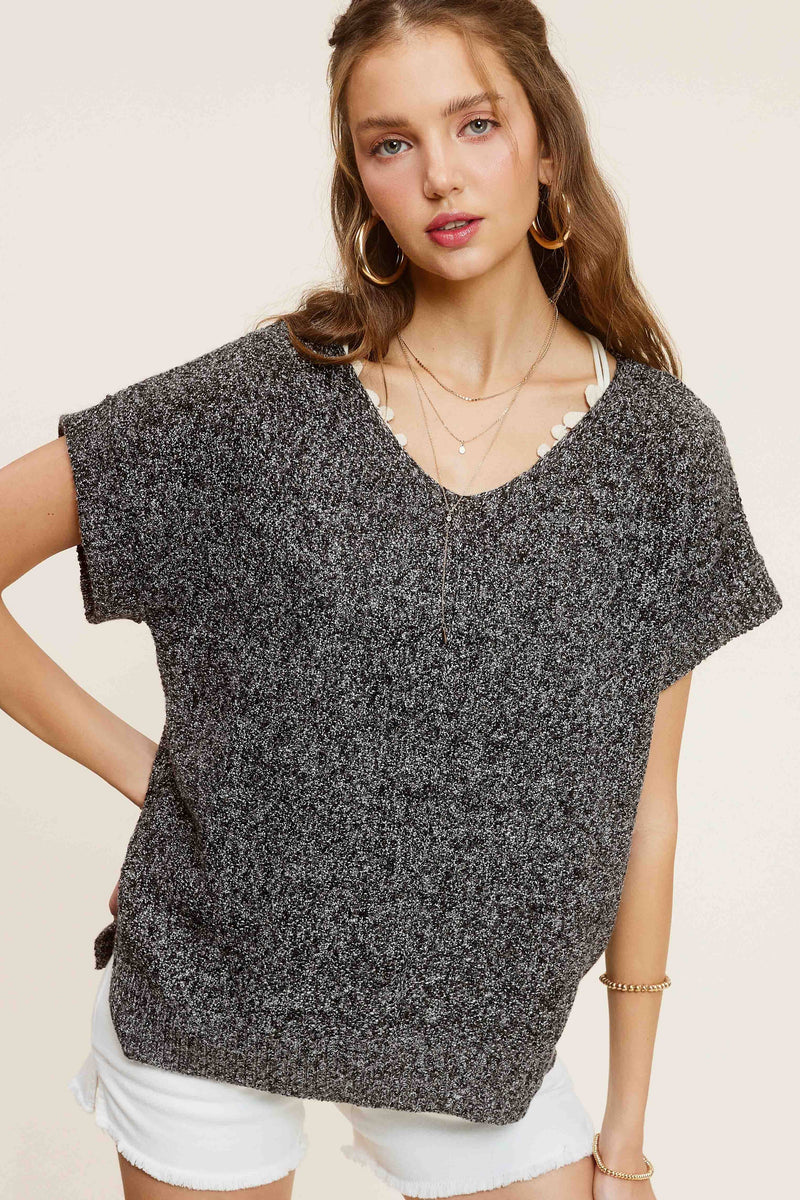 Snow Black Loose Fit Textured Pullover Sweater