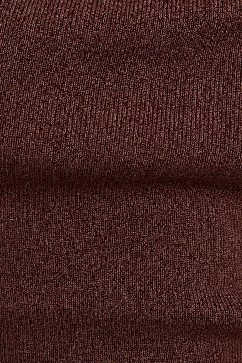 Brown Asymmetrical Neck Sweater Top