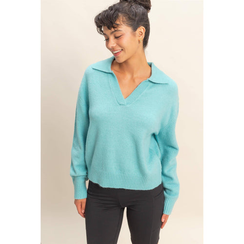 Black Collared V Neck Sweater