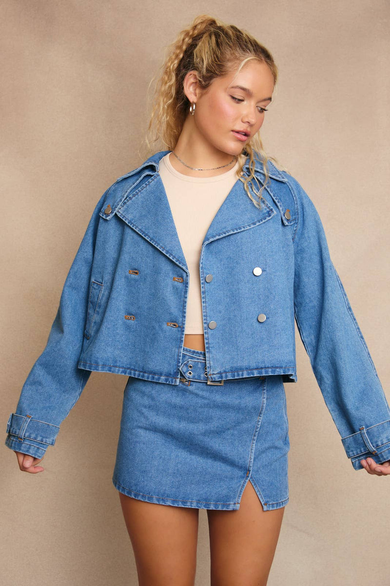 Bella Crop Denim Trench Coat