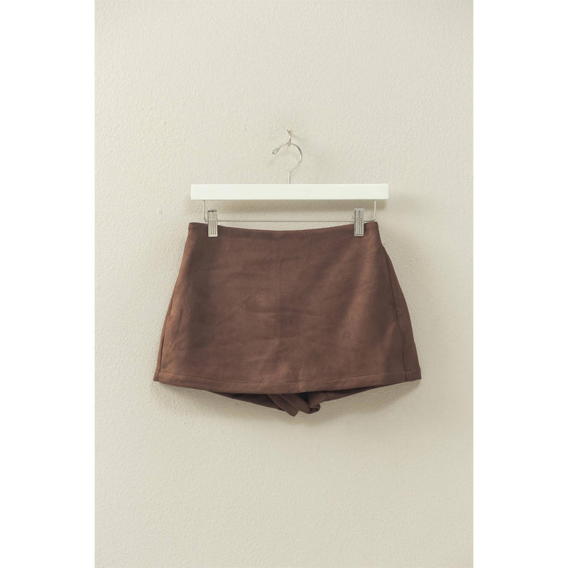 Chestnut Brown High-Waisted Suede Skort