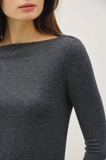 Charcoal Boat Neck Long Sleeve Top