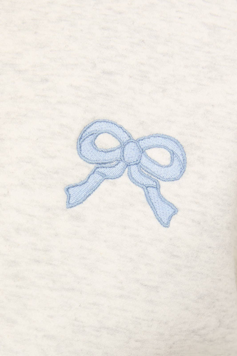Off the Shoulder Grey Sweatshirt with Bow Embroidery (Sold Separately)