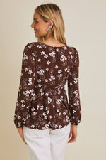 Brown Cream Floral Tie Top
