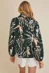 Collared Dark Green Floral Button Up Top