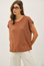 Clay Linen Basic Cap Sleeve Top