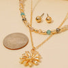 Flower Pendant Mixed Beaded Layered Necklace \ White or Teal