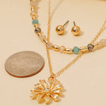 Flower Pendant Mixed Beaded Layered Necklace \ White or Teal