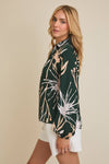 Collared Dark Green Floral Button Up Top