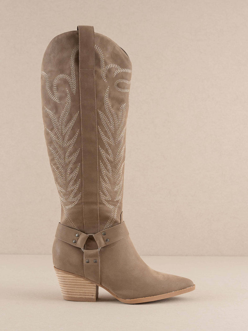 The Faye | Dark Taupe Knee High Cowboy Boot