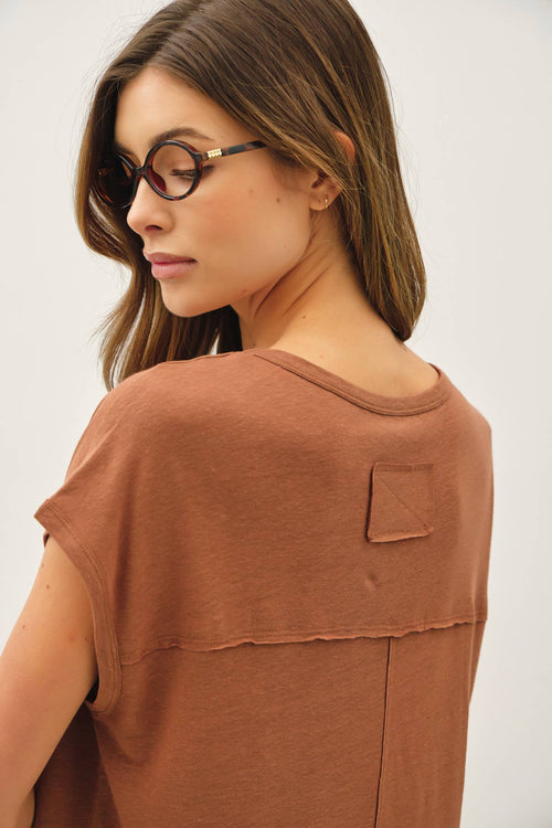 Clay Linen Basic Cap Sleeve Top