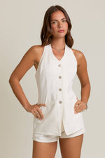 White Denim Vest Style Romper with Micro Shorts