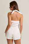 White Denim Vest Style Romper with Micro Shorts