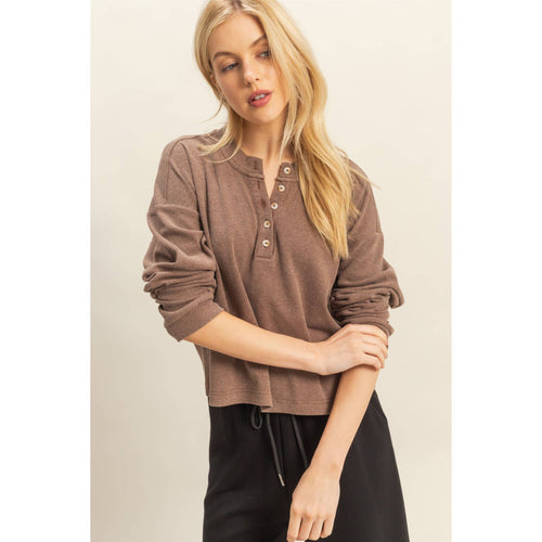 Mineral Washed Brown Henley Top