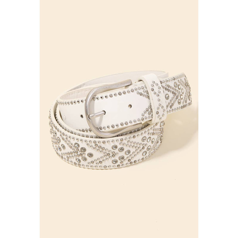 Rhinestone Metallic Studded White Belt