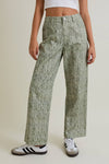 Mid-Rise Tree Camo Pattern Wide Leg Pants