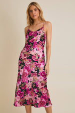 Pink Dark Floral Satin maxi Dress