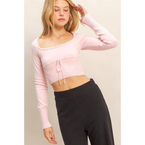 Cream Drawstring Detailed Sweater Crop Top