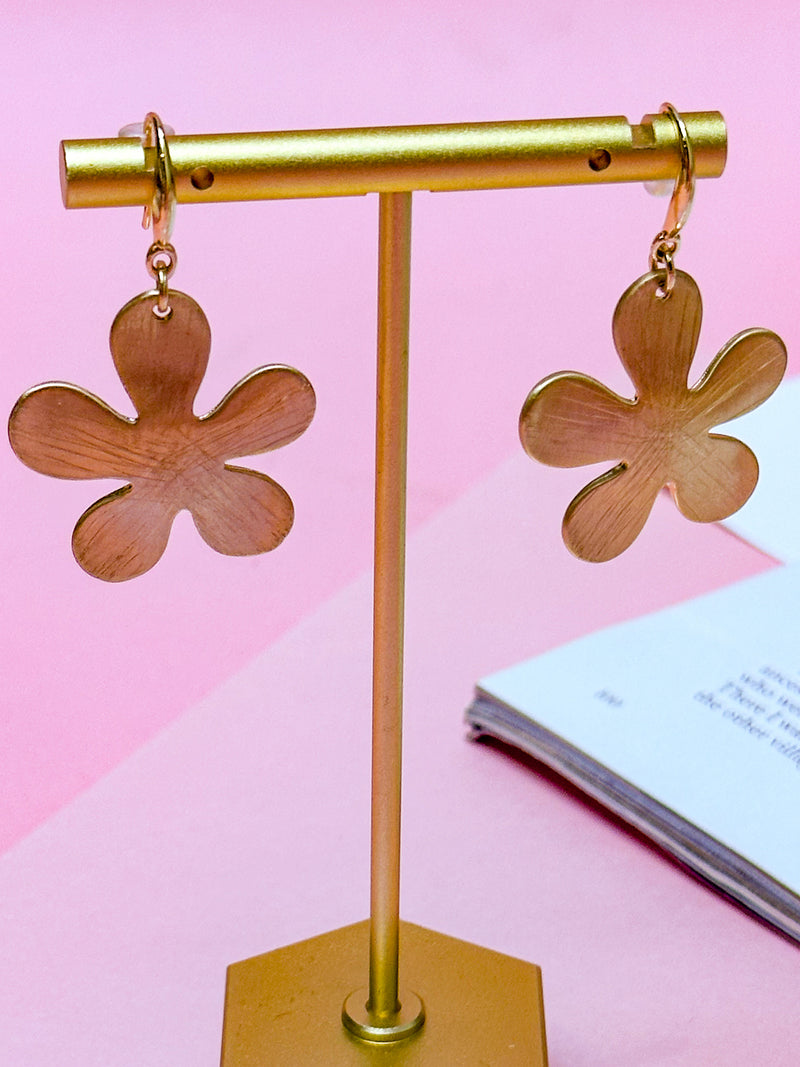 Brushed Metal Flower Earrings | Gold or Silver