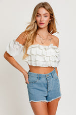 Off The Shoulder Frill Crop Top