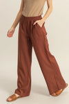 Chocolate Brown Elasticized Waist Linen Pants