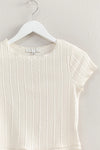 Ivory Textured Short Sleeve Lettuce Trim Top