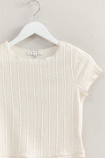 Ivory Textured Short Sleeve Lettuce Trim Top