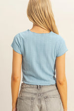 Light Blue Textured Short Sleeve Lettuce Trim Top