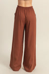 Chocolate Brown Elasticized Waist Linen Pants