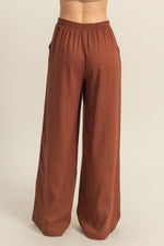 Chocolate Brown Elasticized Waist Linen Pants