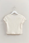 Ivory Textured Short Sleeve Lettuce Trim Top