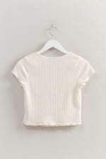 Ivory Textured Short Sleeve Lettuce Trim Top